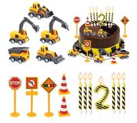 Decorazione per torta per 2 anni, 17 pezzi Scavatrice per Decorazione per Torta, Decorazione per Torte da Cantiere, Decorazione per Torta di Compleanno, Decorazioni Torta Compleanno per Ragazzo 2