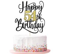 Decorazione per torta per 54° compleanno, 54 decorazioni per torta di compleanno (flash nero e oro, 54°)