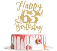 Decorazione per torta per 63° compleanno, con scritta in lingua inglese "Cheers to 63 Years, Hello 63", con glitter dorati