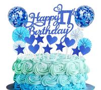 Decorazione per torta per il 17° compleanno, blu navy, per ragazze e ragazzi - Happy Birthday Glitter Cake Topper Decorazione per torta - 17 anni