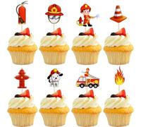 Decorazione per Torta Pompiere,decorazioni per torte con pompiere,24 PCS Fire Truck Cupcake Toppers vigili del fuoco,per compleanno, decorazione per torte, vigili del fuoco, decorazione da tavolo