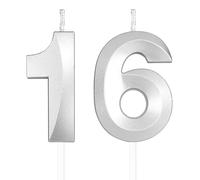 Decorazione per torte 3D Candela numero 16, Candele in Argento profondo,Candele di compleanno,Candele con numeri da 5cm,matrimoni,anniversari, decorazioni per torte di compleanno