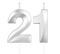 Decorazione per torte 3D Candela numero 21, Candele in Argento profondo,Candele di compleanno,Candele con numeri da 5cm,matrimoni,anniversari, decorazioni per torte di compleanno