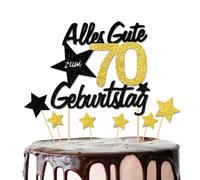 Decorazione per torte 70 anni - Alles Gute zum 70° - Happy 70th Birthday Cake Topper - Decorazione per torta oro nero per ragazze e ragazzi - Decorazione per 70° celebrazione