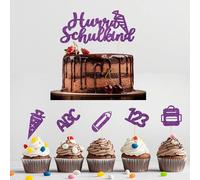 Decorazione per torte Inizio della scuola 2025, set da 11 topper "Hurra Schulkind", ABC 123, sacchetti di zucchero, per ragazze e ragazzi, ideale per l'inizio della scuola e per la decorazione delle
