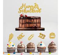 Decorazione per torte Inizio della scuola 2025, set da 11 topper "Hurra Schulkind", ABC 123, sacchetti di zucchero, per ragazze e ragazzi, ideale per l'inizio della scuola e per la decorazione delle
