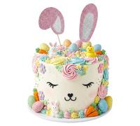 Decorazione per torte pasquali, 5 pezzi, graziose orecchie di coniglio, decorazione per torte, set con orecchie, ciglia e naso, coniglietti pasquali, decorazioni per torte e compleanni