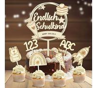 Decorazione per torte per l'inizio della scuola, 7 pezzi, decorazione per torte in legno, per l'inizio della scuola, per bambini, decorazione per torte ABC 123, per la scuola 2025, regalo per l'inizio