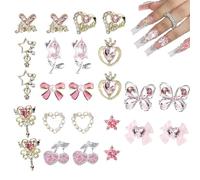 Decorazione per unghie - Set manicure 3D con decorazioni per unghie | per manicure con fiori, strass, cuori, farfalle, ciliegie, fiocchi e stelle per principianti, arte manuale