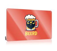 Decorazione per uomo Cave A Beer Mug con barba che indossa occhiali da sole. Targa in metallo per esterni e cartelli decorativi per stanza (20 x 30 cm)