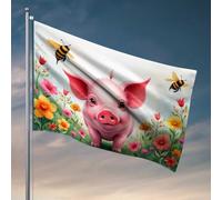Decorazione per uomo grotta giardino floreale con maiale felice e api bandiera portico bandiere cool per uomo grotta (60 x 90 cm)
