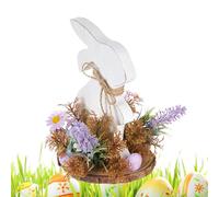 Decorazione per vassoio a più livelli di coniglio, ornamento per tavolo da coniglio in legno | Artigianato in legno di coniglio per decorazioni pasquali con vassoio multilivello - Decorazione vintage
