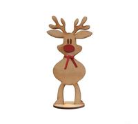 Decorazione personalizzata a forma di renna in legno autoportante per uso da tavola per le vacanze, con naso rosso e sciarpa di raso per un'atmosfera festiva (L)