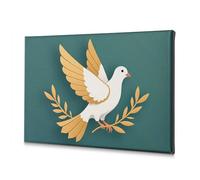 Decorazione primaverile con colomba bianca con ali dorate che tengono un ramo d'ulivo su tela, immagine decorativa per bagno, decorazione da parete per soggiorno (40 x 60 cm)