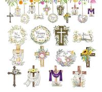 Decorazione religiosa pasquale per albero,Decorazioni religiose di Pasqua per albero,24 poster da appendere in legno di felice Pasqua | Decorazioni religiose He Rises, decorazioni per la primavera