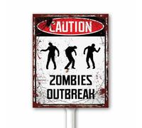 Decorazione rustica di Halloween Caution Zombies Focolaio Cartello da cortile con palo Divertente Halloween Night Party Decor Zombies Cartello in alluminio Retro Decorazione autunnale 20 x 30 cm