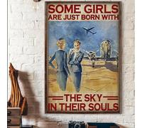 Decorazione rustica in latta con scritta "Flight Attendant Some Girls are Just Born with The Sky in Their Souls", poster in metallo vintage, per bar, club musicali, decorazione da parete, 20,3 x 30,5