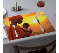 Decorazione rustica per la casa, con scritta in inglese "A Woman Hold Her Child As They Gaze At The Sunset", runner da tavola pasquale (6 pezzi)