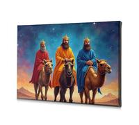 Decorazione rustica per la casa con tre saggi sui cammelli: un viaggio stellato su tela, immagine decorativa per bagno, decorazione da parete (20 x 30 cm)