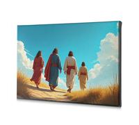 Decorazione rustica per la casa, quattro persone che camminano su un sentiero nel deserto, immagini decorative su tela per soggiorno e soggiorno (20 x 30 cm)