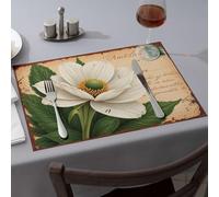 Decorazione rustica per la casa, una cartolina vintage con un fiore bianco con foglie verdi, tovaglietta da pranzo, runner da tavola, decorazioni pasquali (6 pezzi)