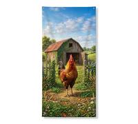 Decorazione rustica per porta a forma di gallo, vivace scena della fattoria, decorazione per interni ed esterni, per festival e vacanze, 91 x 182 cm