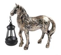 Decorazione solare da giardino a forma di cavallo per cortile e terrazza | Illuminazione automatica al crepuscolo, resina resistente alle intemperie, finitura bronzo grigio, altezza 19,5 cm