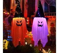 Decorazione spaventosa per Halloween, per esterni, 2 pezzi, fantasmi e streghe, con catena luminosa a LED, funzionamento a batteria, per interni e giardino