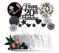 Decorazione torta 20° compleanno ragazzo nero ragazza Buon compleanno 20 Cake Topper glitterato 20° decorazione torta compleanno Buon 20° compleanno decorazione torta 20 anni decorazione torta
