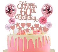 Decorazione Torta 60° Compleanno Oro Rosa - Cake Topper Glitter per Ragazzo e Ragazza - Buon Compleanno 60 Anni