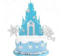 Decorazione Torta Castello di ghiaccio, Topper per Torta Compleanno Principessa Congelata, Happy Birthday Toppers,Decorazioni per Torte Lucenti, Compleanno Decorazioni Torte per Ragazza Bambini (F)