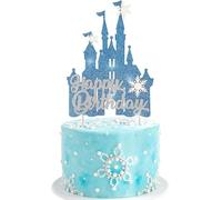 Decorazione Torta Castello di ghiaccio, Topper per Torta Compleanno Principessa Congelata, Happy Birthday Toppers,Decorazioni per Torte Lucenti, Compleanno Decorazioni Torte per Ragazza Bambini (E)