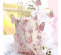 Decorazione torta compleanno, 11 pezzi 3D decorazione torta farfalla buon compleanno cake topper, decorazione torta per ragazze donne bambini battesimo,Viola