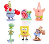 Decorazione Torta di compleanno, 6Pcs SpongeBob 3D Mini Figure Decorazione Torta Party Set Decorativo, Action Figures Toy, Forniture Decorazione Torta Bambini Compleanno Cupcake Topper, Regalo