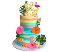 Decorazione Torta Fenicottero, 11pcs Decorazioni Torta Hawaiana, Cake Topper Tropicale, Fenicottero Cake Topper, Perfetta per le Hawaii, Aloha, Feste Estive In Spiaggia