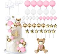 Decorazione Torta Orsacchiotto WISIRENT, 38 Pezzi Rosa Decorazione per Torte con Orsacchiotto Topper Torta Orso, Decorazione Della Torta Dell'Orso Battesimo Bimba Decorazioni per Torte, Baby Shower