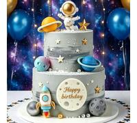 decorazione torta spaziale astronauta razzo stelle compleanno | Figurine spaziali razzo astronauta stelle decorazione torta per primo giro intorno al sole e alla luna compleanno festa bebè