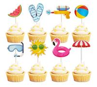Decorazione Torta Spiaggia, 24pcs Cake Topper Estate, Decorazioni Torta Piscina, Adatta per Feste a Tema Spiaggia, Feste a Tema Hawaiano, Compleanno (Spiaggia)