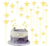 Decorazione Torta Stella, 24pcs Topper Stelle per Torta, Decorazioni Torta Acrilico, Cake Topper Stelle Oro, Decorazione Torta per Compleanni, Matrimoni, Battesimi, Baby Shower, Capodanno, Pasqua