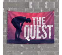 Decorazione vintage con sagoma di una persona che si piega con le parole "The Quest" in grassetto arazzo per esterni decorazione bar uomo decorazione grotta (75 x 100 cm)