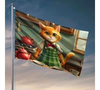 Decorazione vintage con un simpatico gatto in grembiule, per preparare il tè. Bandiera per la casa da uomo, decorazione per la casa da uomo, 152 x 244 cm