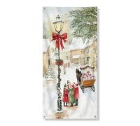 Decorazione vintage natalizia per porta, scena con villaggio innevato con bambini e regali, decorazione per interni ed esterni, 91 x 182 cm