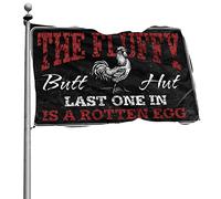 Decorazione vintage per bar con gallinaio, con scritta "The Fluffy Butt Hut Last One In Is A Rotten Egg", bandiera per camper, patio, decorazioni per esterni (30 x 45 cm)