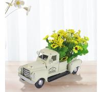 Decorazione vintage per camion con girasoli, fiori artificiali, camion in metallo con luci a LED per vassoio a più livelli, mini girasole decorazione rustica per la tavola della casa (bianco)