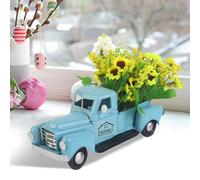 Decorazione vintage per camion con girasoli, fiori artificiali, camion in metallo con luci a LED per vassoio a più livelli, mini girasole decorazione rustica per la tavola della casa (blu)