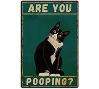 Decorazione vintage per gatti in smoking, 8 x 12 pollici, "Are You Poopingcute", poster in metallo per la stanza, cartelli da parete per il bagno, regalo per gli amanti dei gatti, 5,5 x 8 pollici