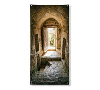 Decorazione vintage per porta ad arco in pietra, decorazione rustica medievale per ingresso, per interni ed esterni, per festival e vacanze, 91 x 182 cm