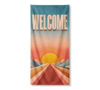 Decorazione vintage per porta di benvenuto, decorazione retrò con tramonto e montagna, decorazione per porta d'ingresso, per interni ed esterni, estate, casa, saluto, 91,8 x 182,9