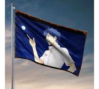 Decorazione vintage Un ragazzo in una camicia bianca punta alla luna. Bandiera decorazione per la casa per uomo decorazioni per la casa per uomo grotta (60 x 90 cm)