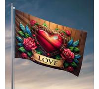 Decorazione vintage una cornice a forma di cuore ornata con rose e la parola "Love" sotto. Bandiera decorazione per la casa da uomo decorazioni per birra per uomo caverna (30 x 45 cm)